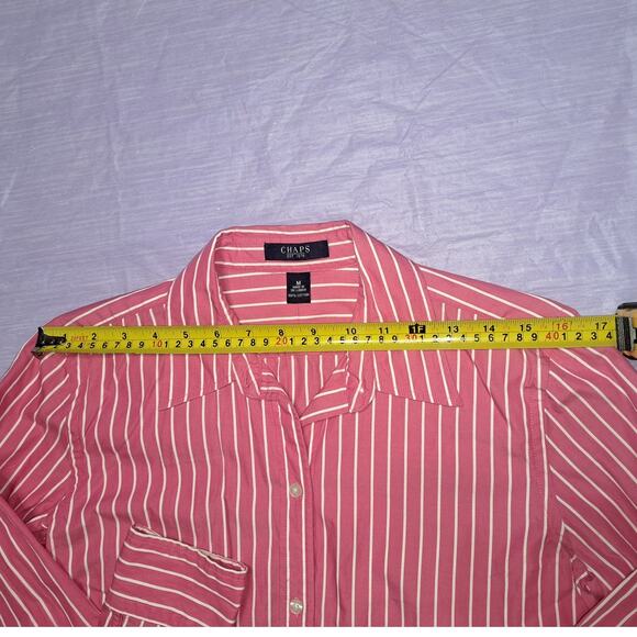 Ladies Vintage Chaps Pink & White Striped Button Down Collar LS Shirt Size M - Picture 8 of 12